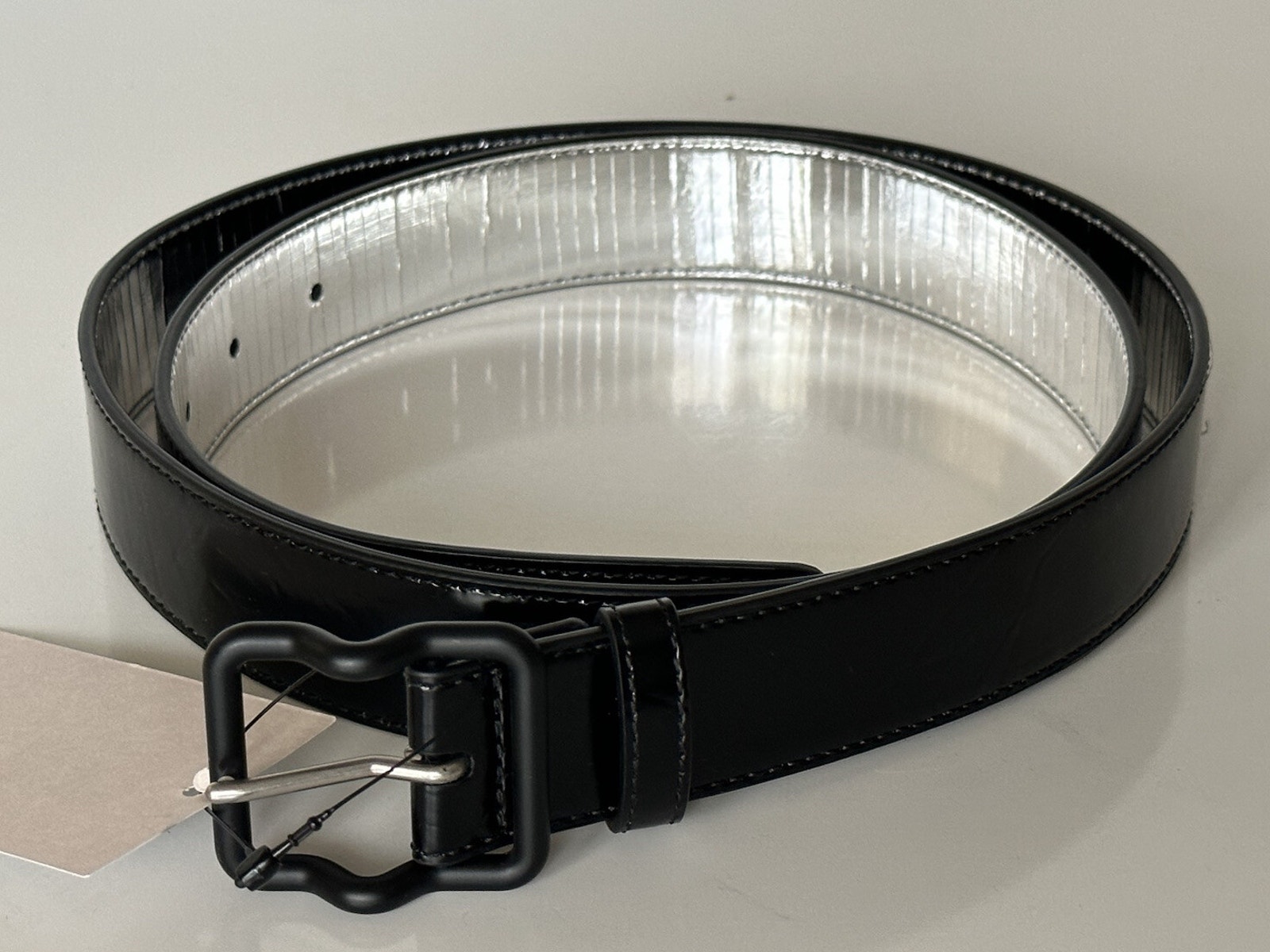 Bottega Veneta Crease Leather Black/Silver Belt 38/95 It 691233 Nwt $420